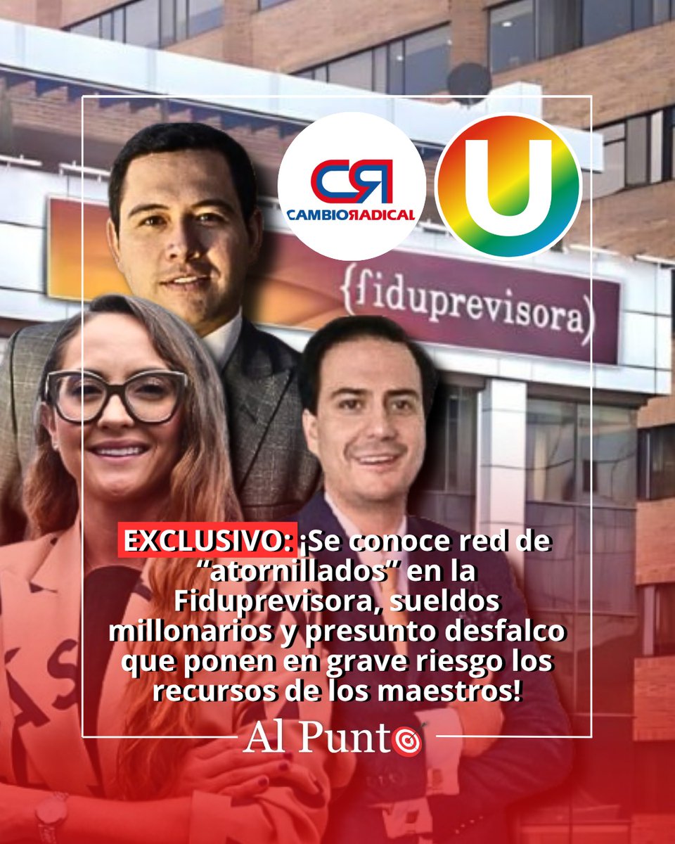 #AlPunto 🎯 EXCLUSIVO ¡Se conoce red de “atornillados” en la Fiduprevisora, sueldos millonarios y presunto desfalco que ponen en grave riesgo los recursos de los maestros! ⤵️
alpunto.com.co/se-conoce-red-…