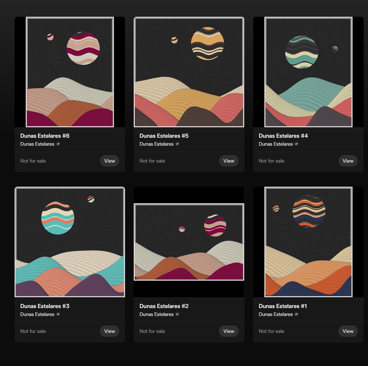 Fernandodevv's tweet image. Gm ☕️

Dunas Estelares explores dreamlike landscapes and abstract forms inspired by dunes beneath starry skies.

 Algorithmically generated using custom JavaScript code and one of 20 carefully curated color palettes.

 Available on Gamma
gamma.io/ordinals/colle…
#generativeart