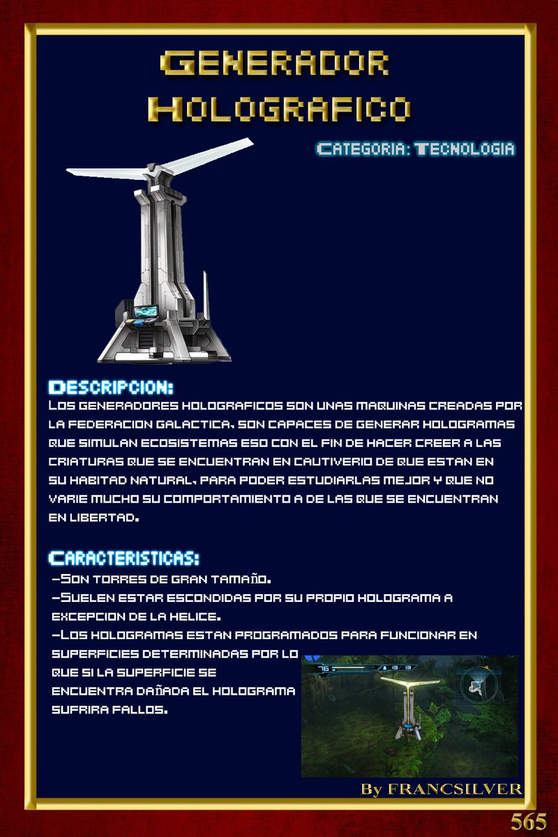 Francsilver_'s tweet photo. Capítulo CCLXXXVI: Generador Holografico
Metroid Biology (Clasicos) 
Maquinas hechas por la federacion para recrear ecosistemas en la Nave Botella
#metroid #nintendo #nintendoswitch #samusaran https://t.co/HMtEMYosVU