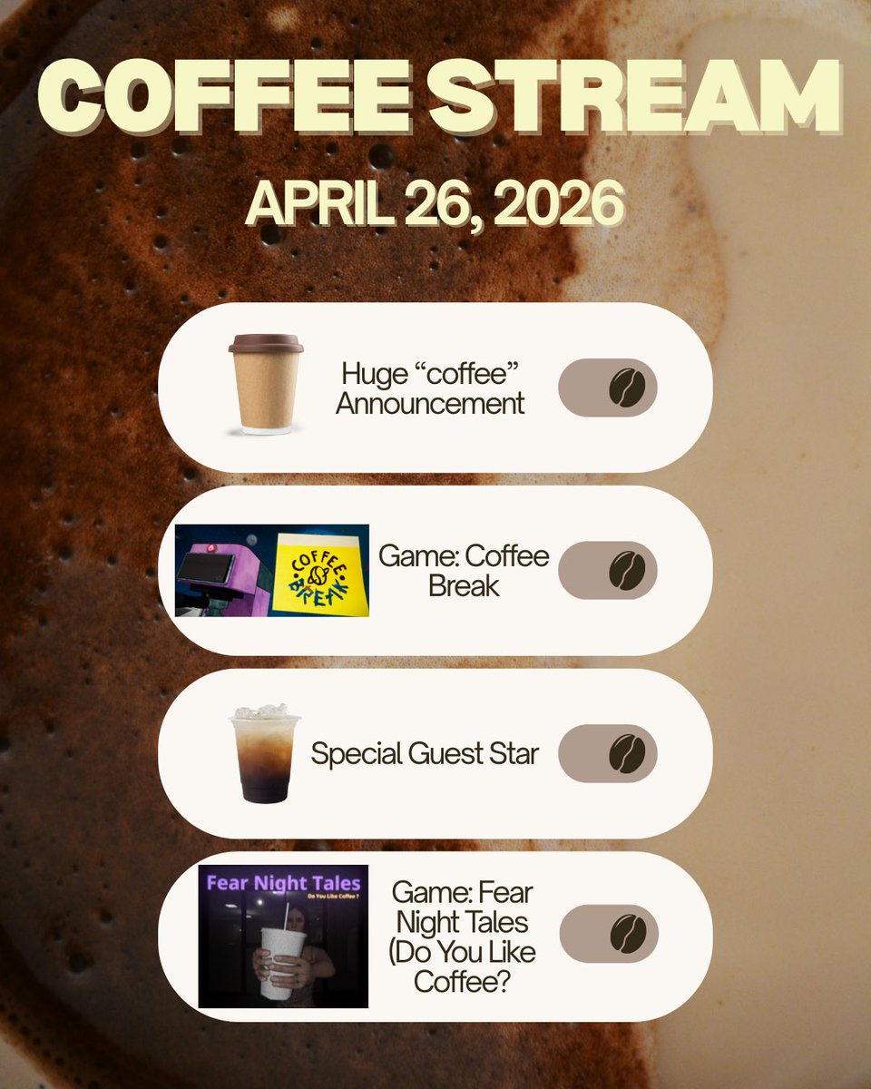ladybartimus's tweet image. Coffee Stream!! ☕️
Streaming on Twitch Sunday (4/26) around 6:30 PM (PT).

I have a huge announcement to share with you all 😁
See you soon! ✨

Twitch.tv/ladybartimus

#coffee #coffeestream #coffeegamer #coffeebreak #fearnighttalesdoyoulikecoffee
