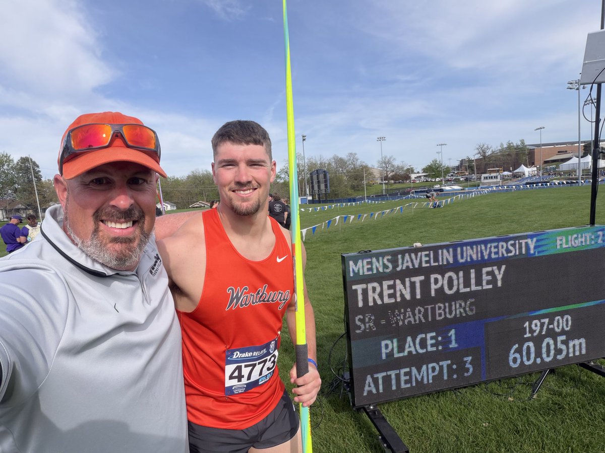 TFCoachRoberson's tweet photo. Drake Relays Champion in the Univ/College Javelin Trent Polley! https://t.co/mYKOHdr3Qn