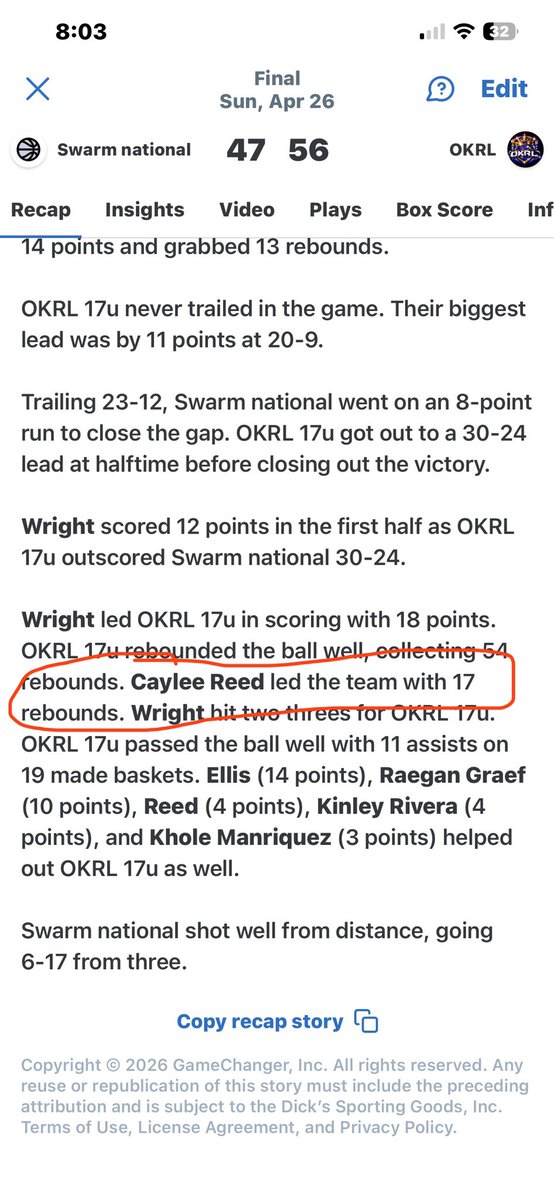 ok_royallegacy's tweet photo. Oh my @cayleereed02 , can we say a beast on the boards !! 17 rebounds 👀 8th grader balling !!we just getting started https://t.co/T5AI42o4MD