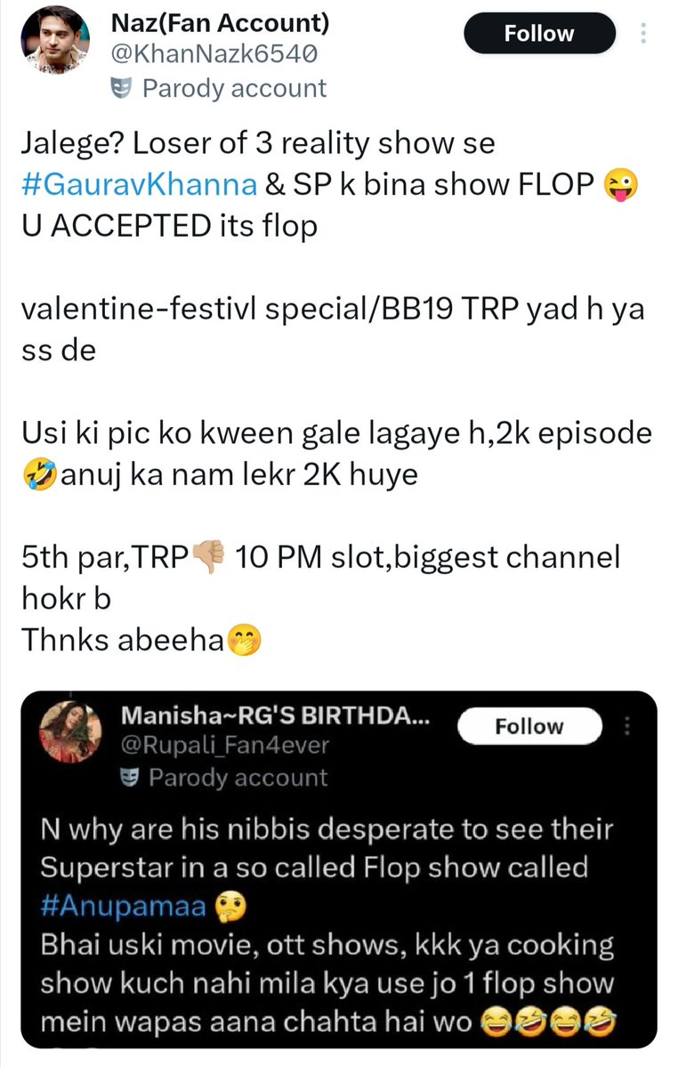 Sadia_Rups's tweet image. Trp k bat Tum jaise clown k muh se ache nai lagte apna hero khud k show ki trp Kya laya tha yad hai ya hum b ss de🤣
Top pay thay show bottom se...🤣
Wase tumare hero ki oukat bus itni he hai picture he hai show me bus pehle b furniture he tha ab b furniture he hai
#Anupamaa