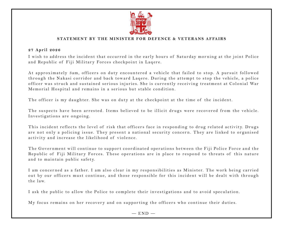 piotikoduaduafj's tweet image. My statement to the media a while ago. Vinaka.