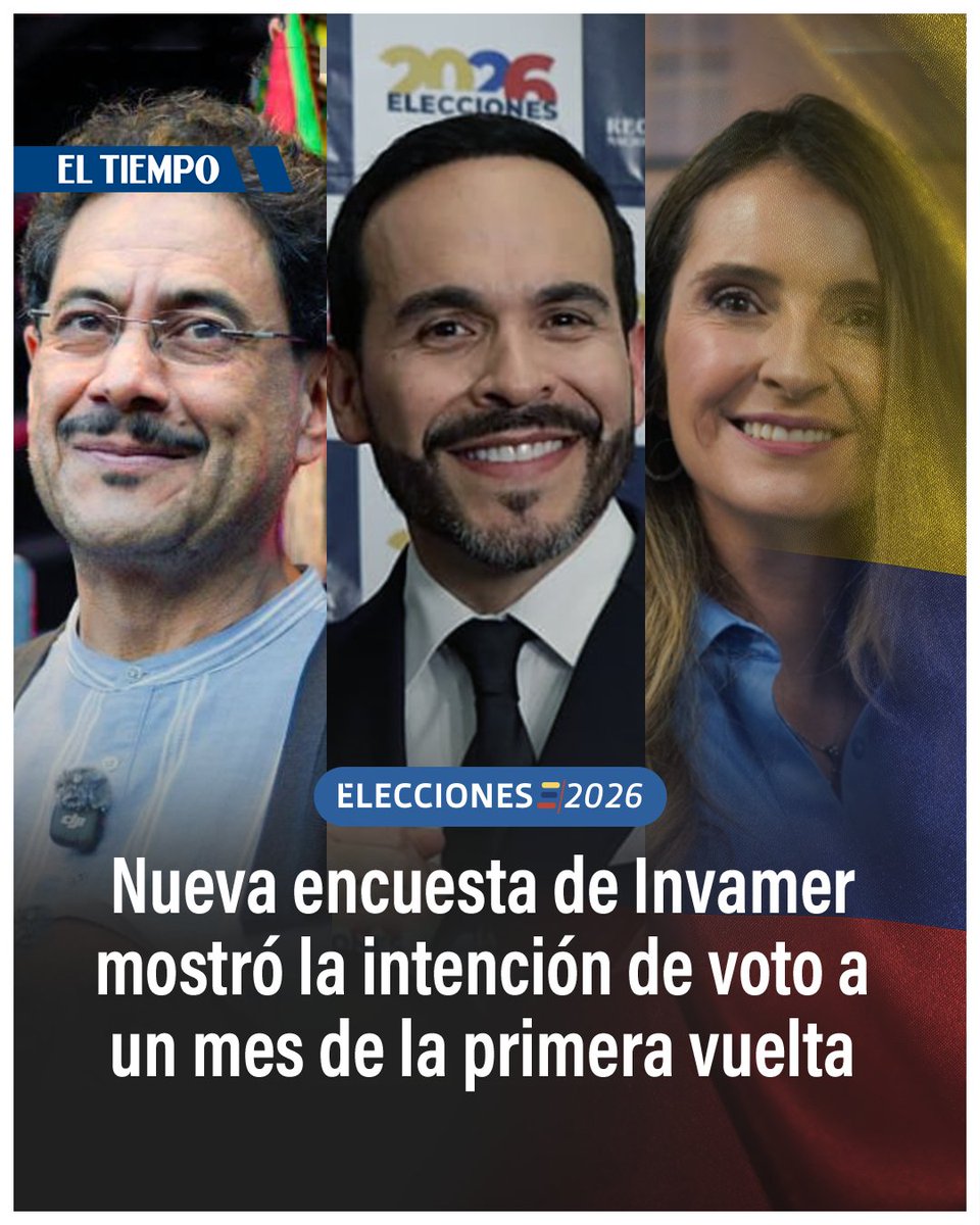 #Elecciones2026 🗳️  Nueva encuesta Invamer: Iván Cepeda, 44,3%; Abelardo de la Espriella, 21,5%; Paloma Valencia, 19,8% 👉eltiempo.com/politica/elecc…