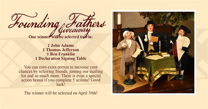 AudreyS23511436's tweet image. #WIN our special Founding Fathers Giveaway! John Adams, Thomas Jefferson, Ben Franklin &amp;amp; Declaration Of Independence Table. Ends 4/30 #Enter Here: wn.nr/JmZskUk