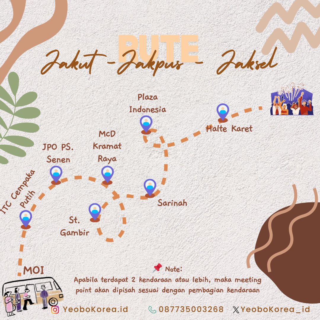 Hai EXO-L!
Yeobokorea.id Open trip EXO di Indonesia Arena

MEETING POINT : 
📍CILEUNGSI •CIBUBUR  •JAKTIM PP
📍BEKASI • CIKARANG • JATIASIH • CIBITUNG • TAMBUN PP
📍DEPOK • JAKSEL PP
📍JAKUT• JAKPUS PP

More info : canva.com/design/DAGzTtZ…
#exhorizoninjakarta