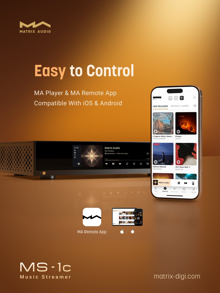 matrix_digi's tweet image. 「Matrix Audio」MS-1c Music Streamer🎧
Great sound, smart control at your fingertips.👆
Fall in love with the music instantly.💖

@SuperSonido_es 

「Matrix Audio」· Into The Music
#MatrixAudio #HiFi #newproduct