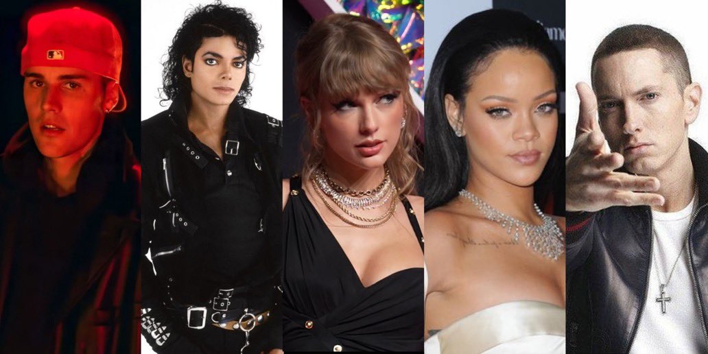 Most famous artists this year 

1. Justin Bieber
2. Michael Jackson
3. Taylor Swift
4. Rihanna
5. Eminem
6. Drake
7. Lisa
8. BTS
9. Sabrina Carpenter 
10. Billie Eilish
11. Bad Bunny
12. Olivia Rodrigo
13. BINI
14. Nicki Minaj
15. Anita