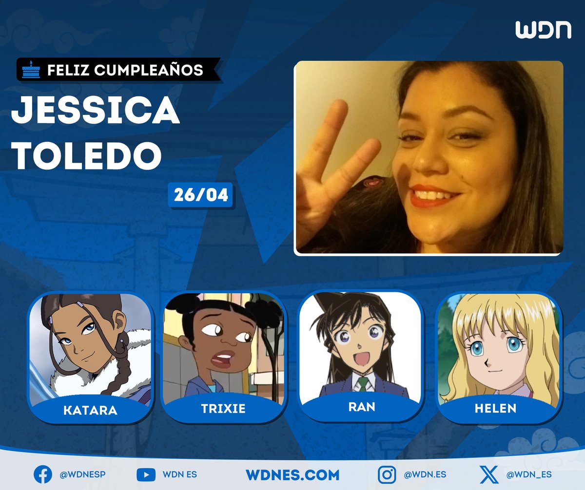 WDN_Topic's tweet photo. 🎂 | Cumpleaños
Le deseamos un feliz cumpleaños a la actriz de doblaje Jessica Toledo, ¡esperamos que la pase increíble en compañía de sus familiares y seres queridos! https://t.co/Cpcen4zXPz