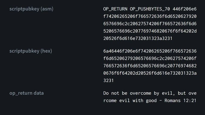 dervicels's tweet photo. A quote from the Bible was embedded in the $BTC block number 666,666: Do not be overcome by evil, but overcome evil with good.

The miner who added this inscription wished to remain anonymous. https://t.co/3dYazKpHF1