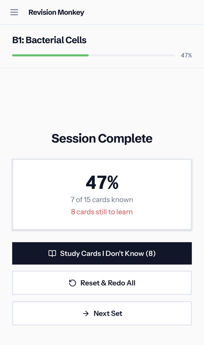revisionmonkey's tweet photo. At the end of each set of cards, you can choose to reset your progress and try them all again OR just do the sub-set of questions you don’t yet know. 

https://t.co/yuihFgfxlp https://t.co/8IKvealgPf