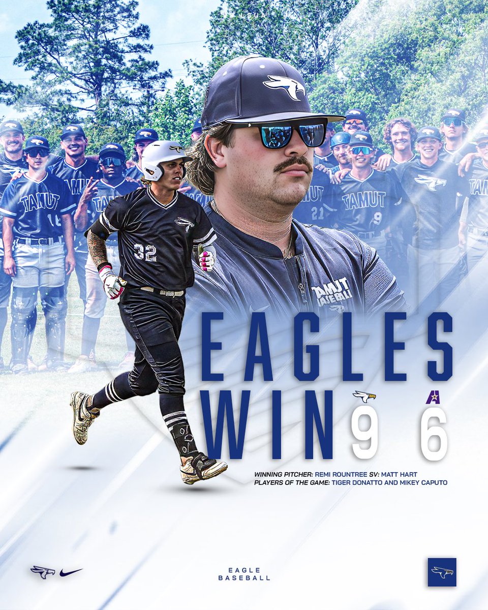 tamut_baseball's tweet photo. The Eagles win game three over LSUA 9-6 to advance to the final four of the Conference Tournament!

🦅🦅🦅 https://t.co/xiPj8a0Yth