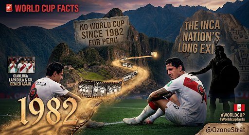 OzoneStrat's tweet image. 🚨 WORLD CUP FACTS.

No World Cup since 1982 for Peru either — Gianluca Lapadula and co. denied again. The Inca nation’s long exile continues. 🇵🇪

#WORLDCUP #Worldcupfacts