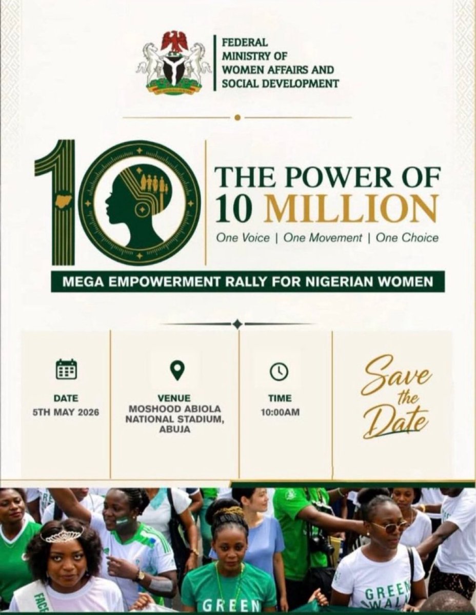 Ummieey_k's tweet image. Follow this account 👇

@Powerof10M 

to get updates on the forthcoming  Mega Empowerment  Rally For Nigerian Women... tagged 

"The Power of 10 Million".  

#OneVoice
#OneMovement
#OneChoice