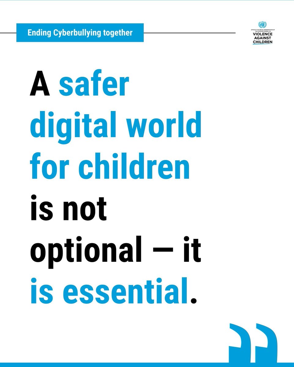 UNGeneva's tweet image. Anxiety, emotional distress and even child suicide are among the damaging consequences of cyberbullying. 

One out of every three children is affected worldwide.

Let’s collaborate to create a safer digital environment for our children. 

#SafeOnline #EndCyberbullying