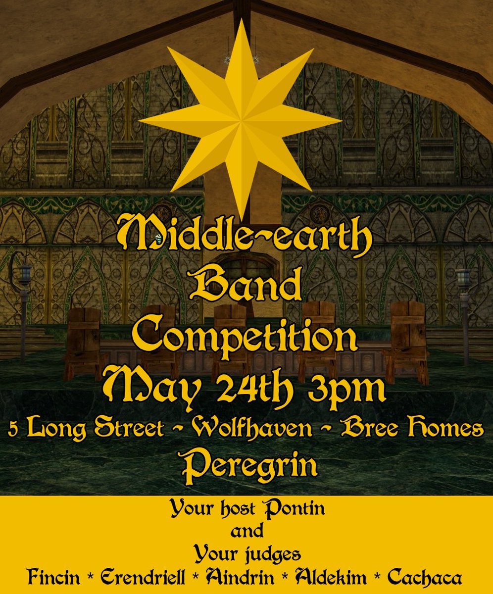 PeregrinEvents's tweet photo. Middle-earth Band Competition is coming Sunday May 24th on #Peregrin, come listen to great sounds as bands compete in friendly rivalry! #lotro https://t.co/JiH5y1fss4