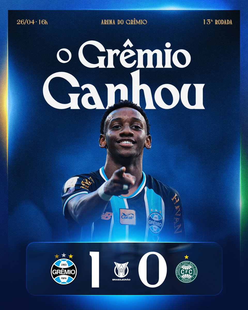 COMO É BOM SER GREMISTA! 🇪🇪 #Grêmio 1x0 Coritiba 
Domingo de Grêmio com sol, casa cheia e vitória do Imortal. Mais uma linda festa da gremistada e três pontos no #Brasileirão2026. Gabriel Mec balançou as redes nesta tarde e formou o descontrole. VAMOOOOOS GRÊMIO! 🇪🇪
#GRExCFC