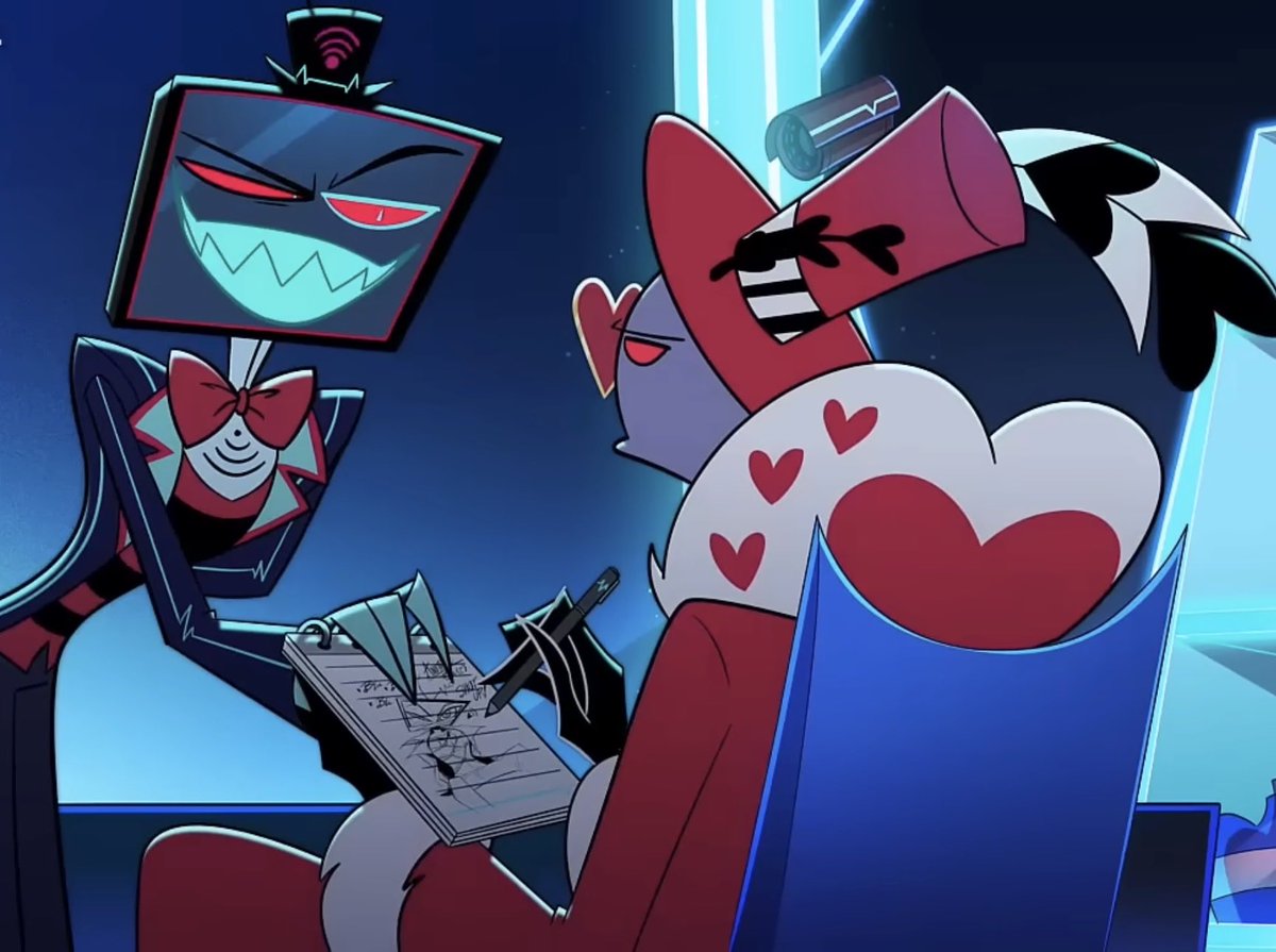 SophiePinkStar's tweet image. Quick yap about how “Judas” is a great song choice for Val’s relationships with Vox AND Angel, plus how based on who he’s singing about, we explore different faces of his personality. 
#VoxVal #ValAngel