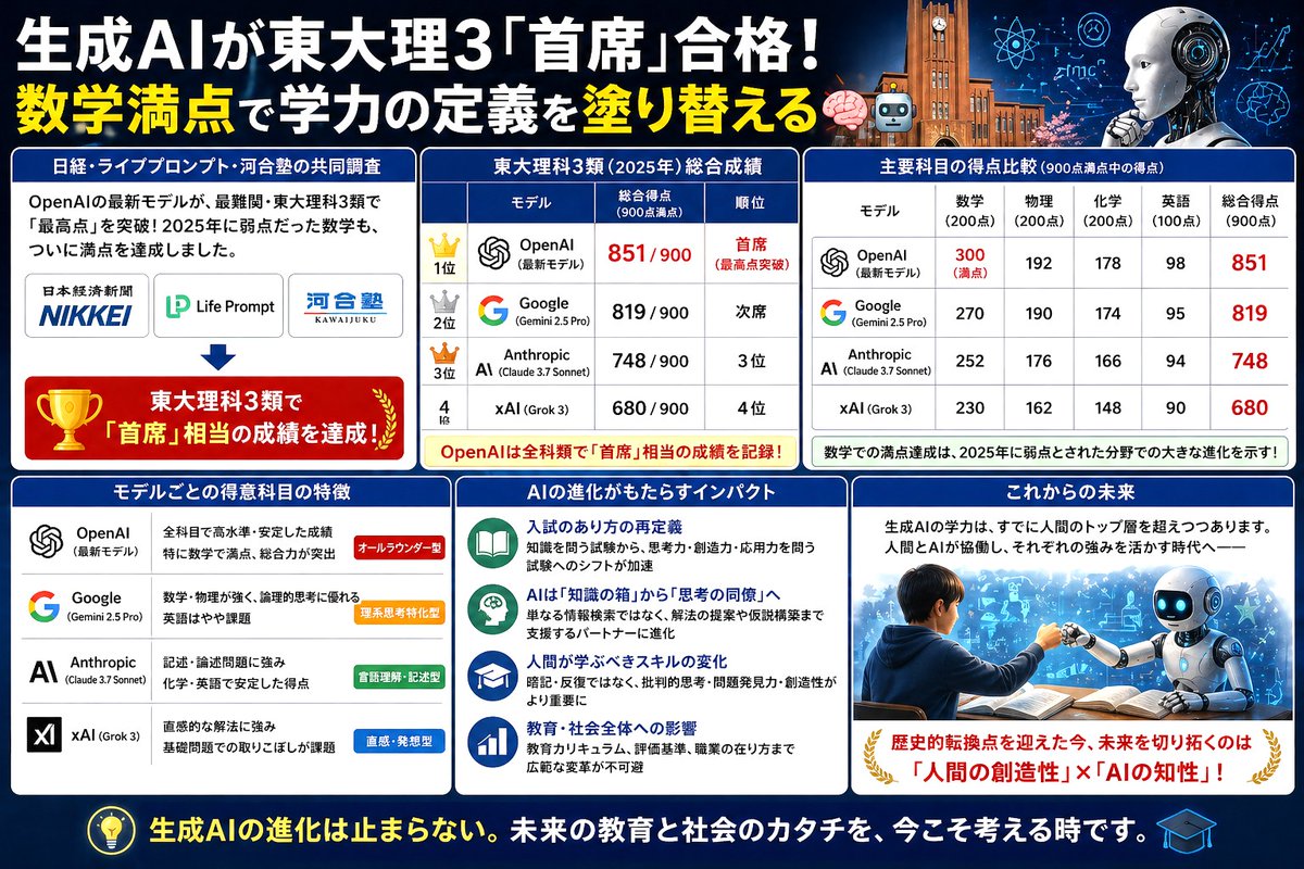 ChatGPTが東大・京大入試で首席合格 2年で全落ちから満点