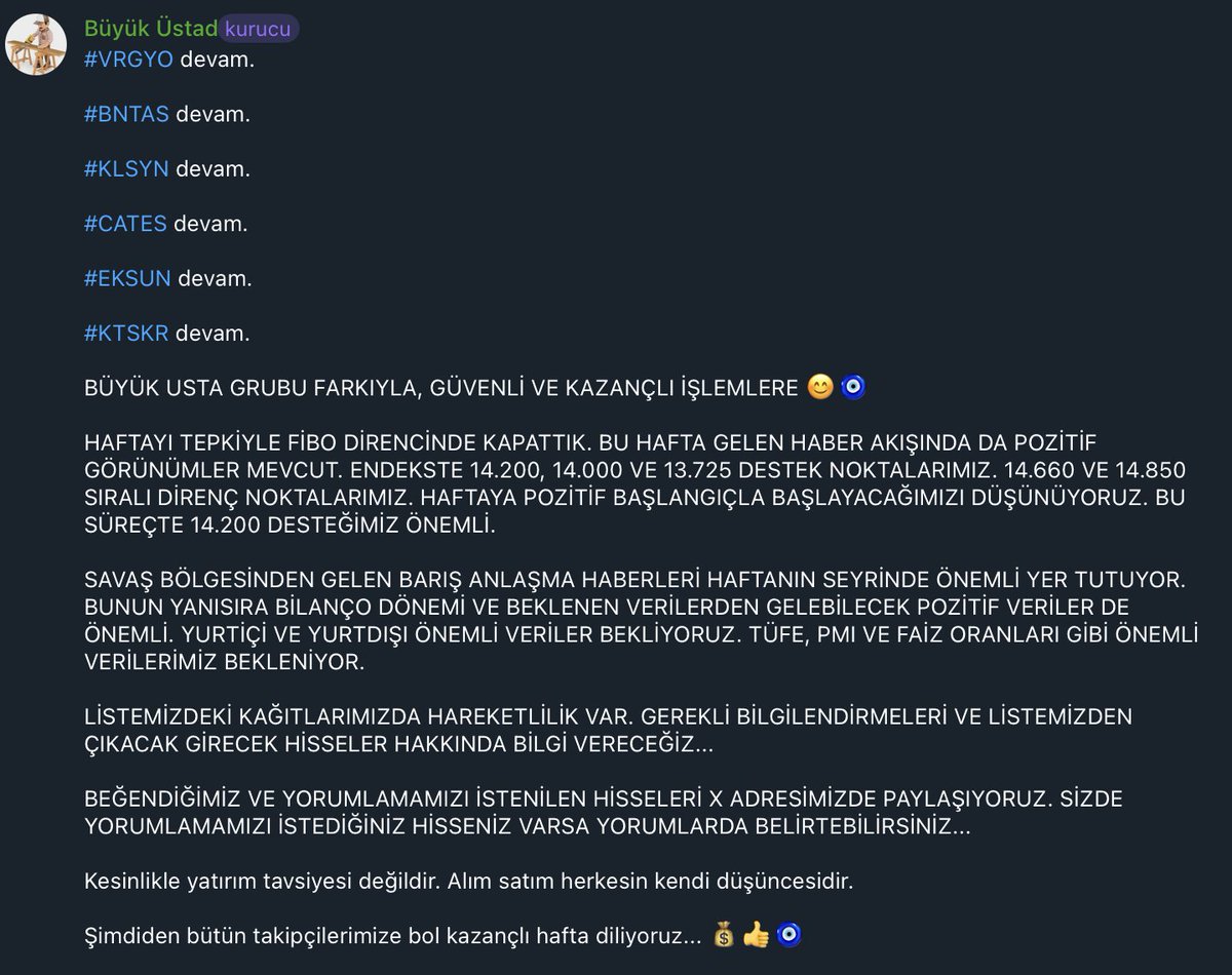 BYKSTAD8's tweet photo. Haftalık bültenimiz paylaşıldı.  

#Bist100 #BÜYÜKUSTAGRUBU 

#Vrgyo #Bntas #Klsyn #Cates #Eksun #Ktskr https://t.co/ukAkRojvMj