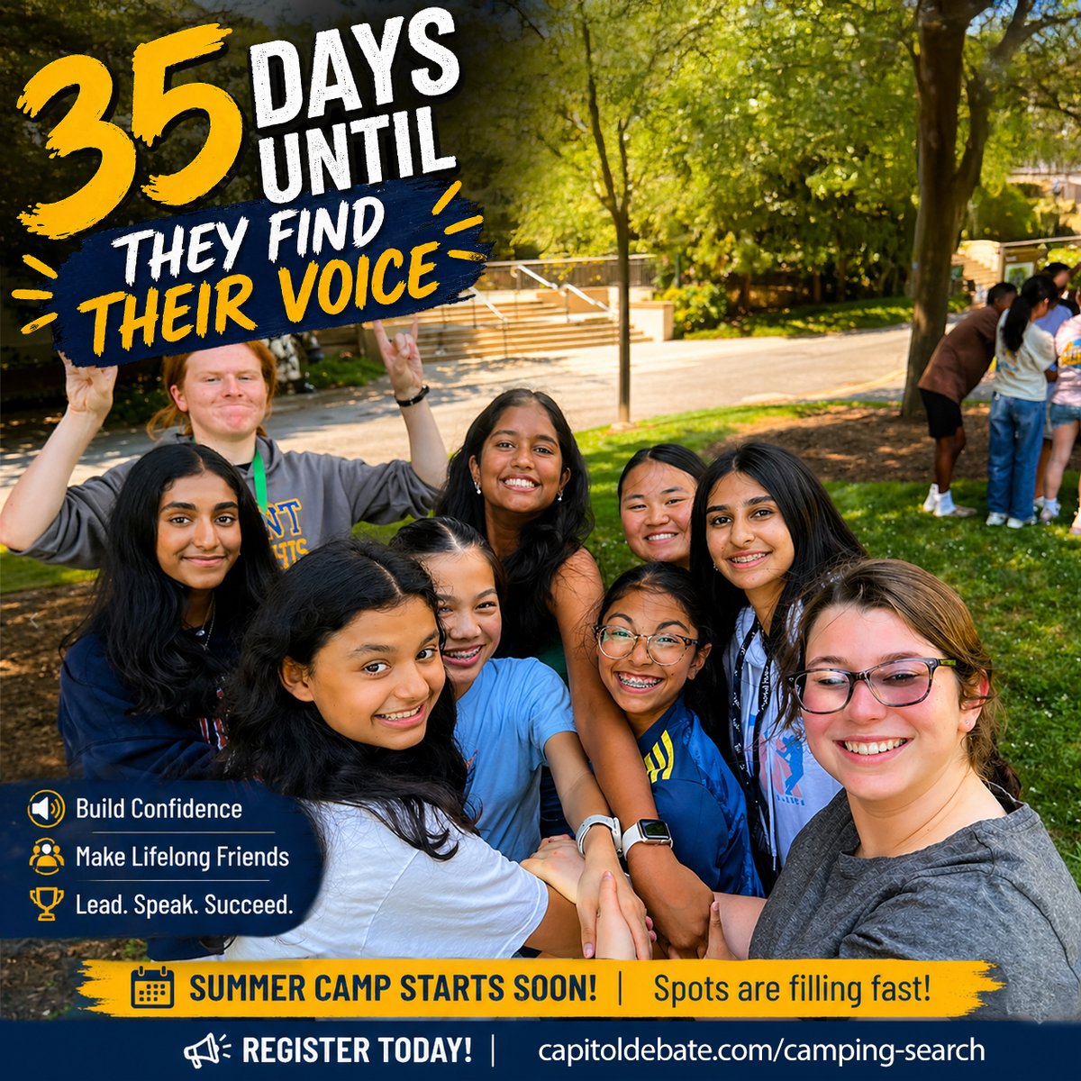 CapitolDebate's tweet image. 30 days until they find their voice. 🎤

Confidence. Leadership. Real growth.

Summer camp is almost here—don’t miss out.

👉 capitoldebate.com/camping-search

#30DaysToGo #SummerCamp #TeenLeadership