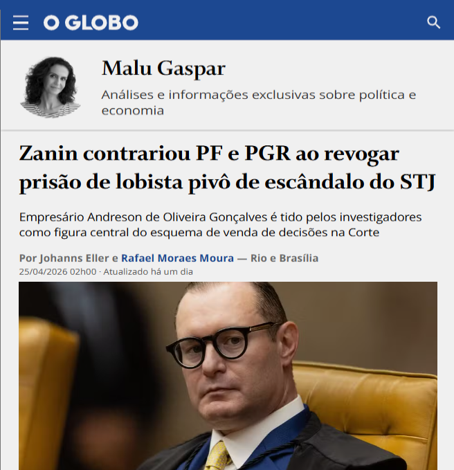BrazilenDireita's tweet photo. Malu Gaspar
"O ex-advogado de lula, ministro #Zanin contrariou #PF e #PGR ao revogar prisão de lobista pivô de escândalo do #STJ" https://t.co/ssADLi5Ip8