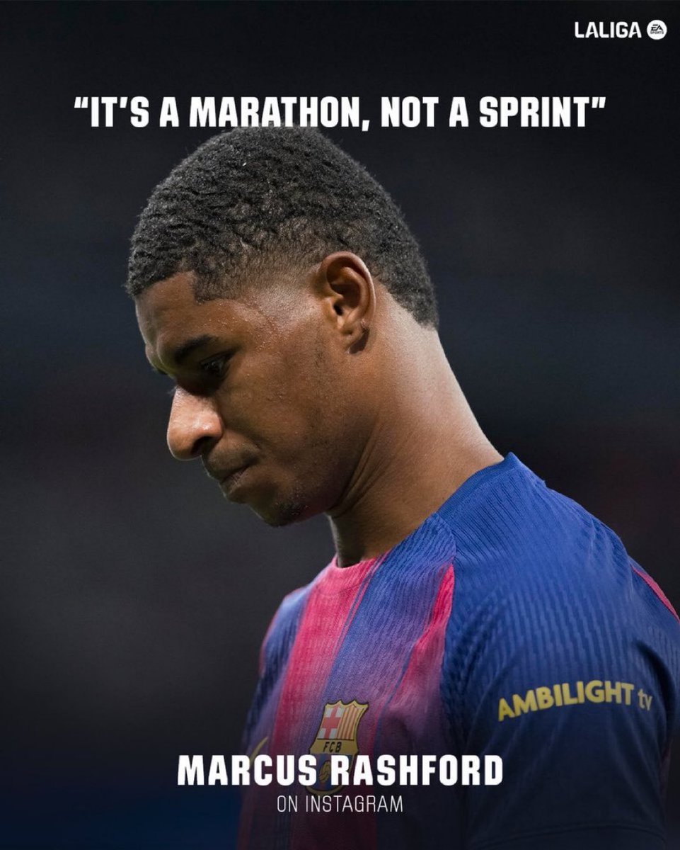 Somhiseremfcb's tweet image. 🗣️Rashford tras la derrota en el Clásico: “No es un sprint, es un maratón.”

El Barça ha sumado 63 de los 69 puntos disputados desde entonces.