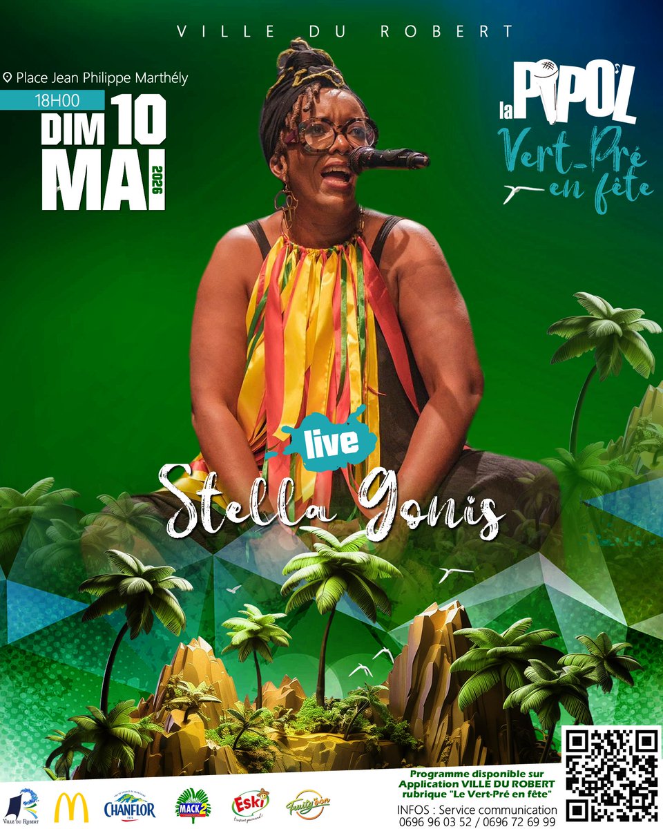 VilleduRobert's tweet photo. 🎶𝐋𝐀 𝐏𝐈𝐏𝐎'𝐋 : 𝐋𝐈𝐕𝐄 𝐁𝐄̀𝐋𝐄̀
🎉𝐃𝐈𝐌𝐀𝐍𝐂𝐇𝐄 𝟏𝟎 𝐌𝐀𝐈 : 𝐋𝐄 𝐕𝐄𝐑𝐓-𝐏𝐑𝐄 𝐄𝐍 𝐅𝐄̂𝐓𝐄
Elle est chanteuse, danseuse, tanbouyée....
🕖 18h - 𝐒𝐓𝐄𝐋𝐋𝐀 𝐆𝐎𝐍𝐈𝐒 𝐞𝐧 𝐥𝐢𝐯𝐞
📍Place Jean Philippe Marthély https://t.co/LDr2GwjgXF