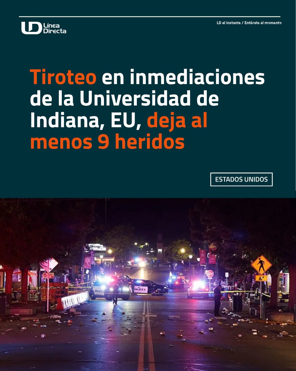 linea_directa's tweet photo. 🚨 🏫 Tiroteo en inmediaciones de la Universidad de Indiana, #EU, deja al menos 9 heridos 🚑

➡ Hasta el momento estos hechos no dejan víctimas fatales, pero se reveló que entre las personas heridas hay varias mujeres jóvenes 👩🏻

#Internacional #Tiroteo #UniversidaddeIndiana #Noticias