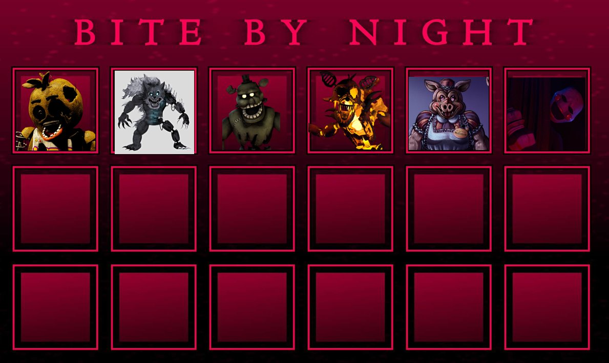 1730_scp's tweet image. I've seen a lot of the BBN cast and stuff. I'm not against the fact that there's more FNAF 2 stuff going on these days, but here's my cast for the game! They're based on games, books, and novels. Some designs are from TPRR btw. #bitebynight #fnaf #cast #roblox