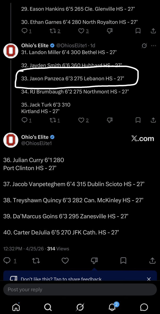 Jaxon “JP” Panzeca I 6’3” I 295 lbs I OT I 2027 tweet media