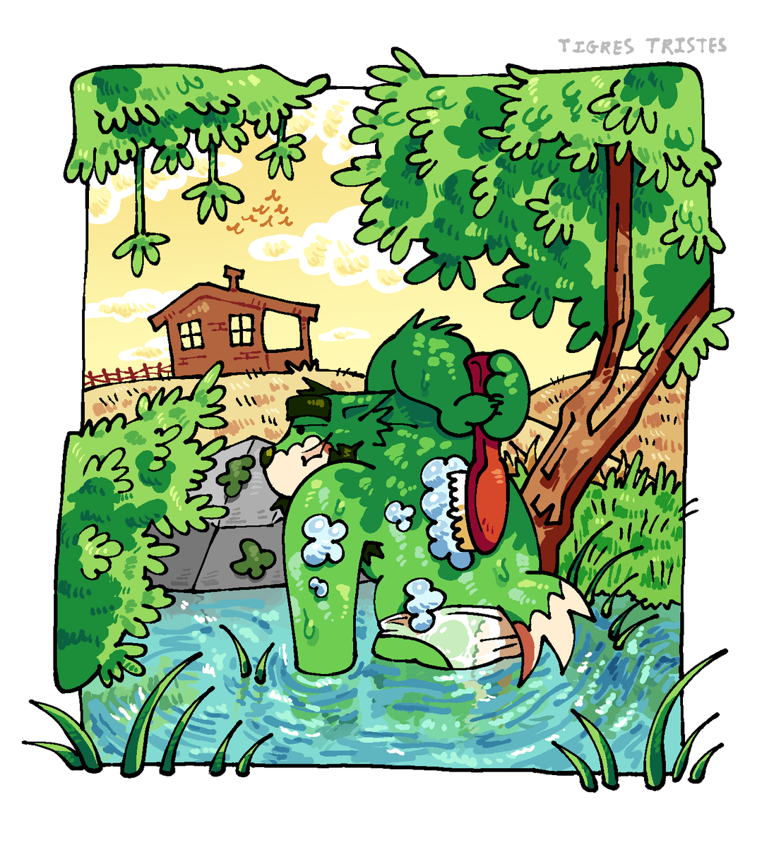 Tinysadtiger's tweet photo. Taking a bath in the river! 

(new version) https://t.co/jHtcc8W4jn
