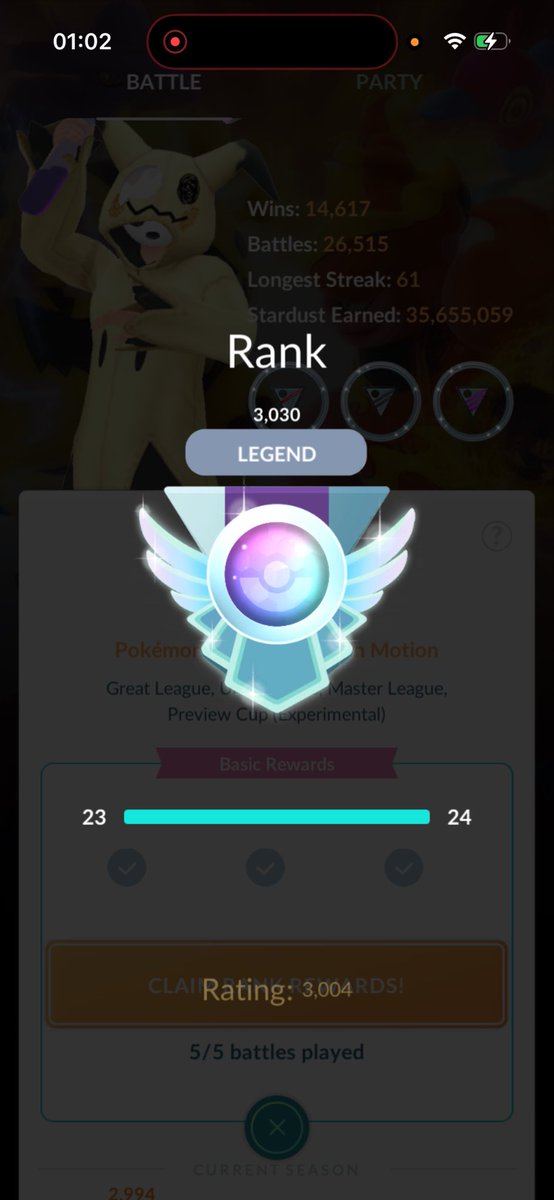 jimbenningPVP's tweet image. hiatus temporarily over, first time hitting it in master league #GOBattleLeague #PokemonGO shoutout to vanpogo yappers