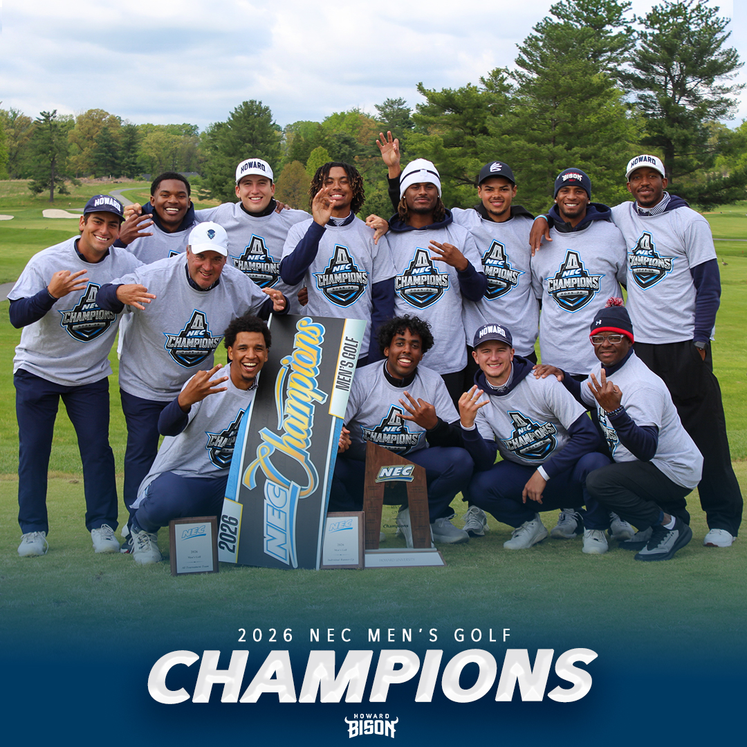 HUBisonSports's tweet photo. ⛳ | For the 𝐓𝐇𝐈𝐑𝐃 year in a row, the men of @HUBison_Golf are your @NECsports conference 𝐂𝐇𝐀𝐌𝐏𝐈𝐎𝐍𝐒!
🏆🏆🏆
#HUBison #HBCUGolf #Champions https://t.co/G7yM6iUJsZ
