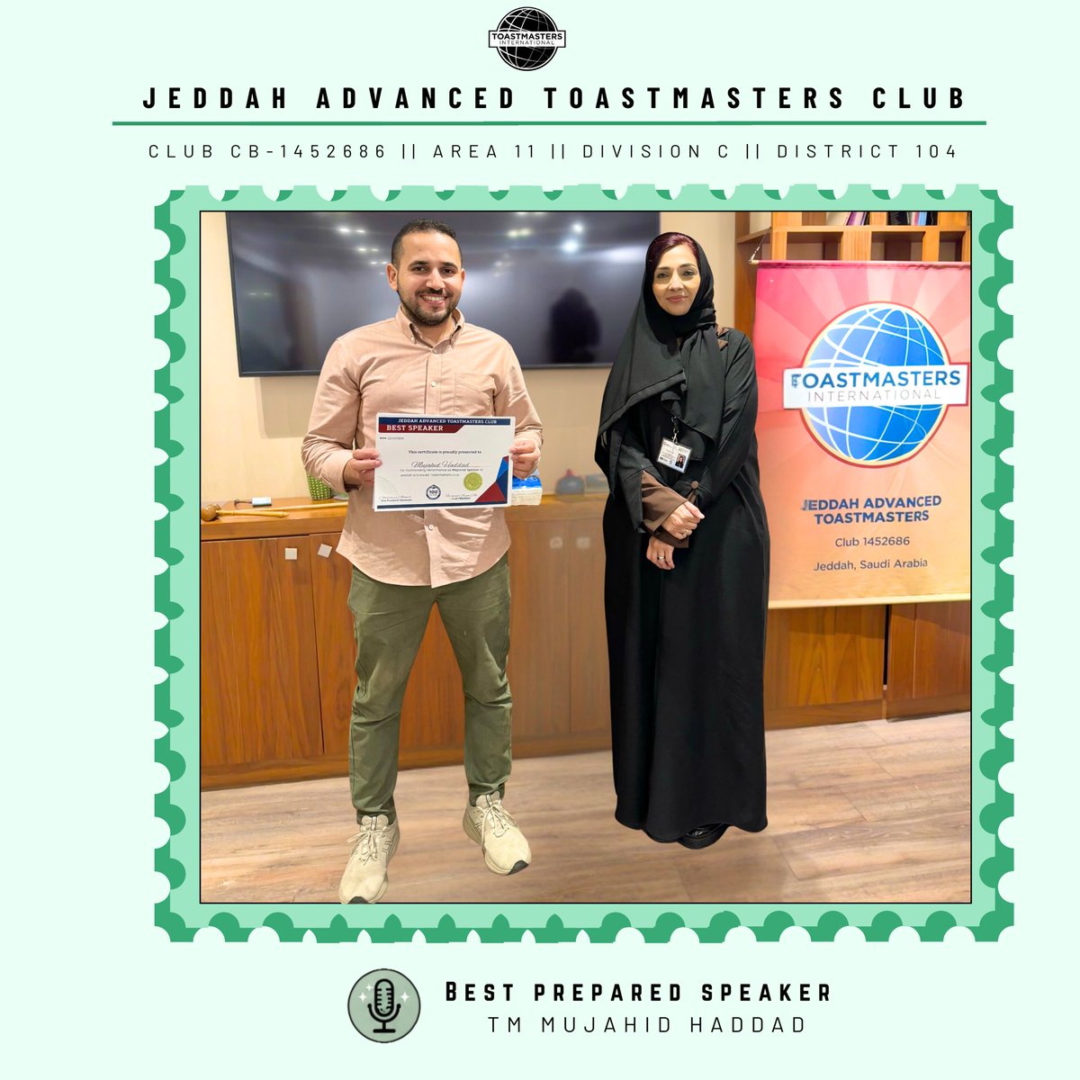 Kindness. Energy. Unforgettable moments. 

Missed it? You felt it.
Were there? You’re still feeling it 

🏆 Mujahid Haddad
✨ Marwan Dashash
⚡️ Lina Alghamdi
💫 Wafaa Alsharif

This wasn’t a meeting… it was a moment

#YouHadToBeThere 
#StageMagic
#ViralVoices
<a href="/District104TI/">District 104 Toastmasters International</a>