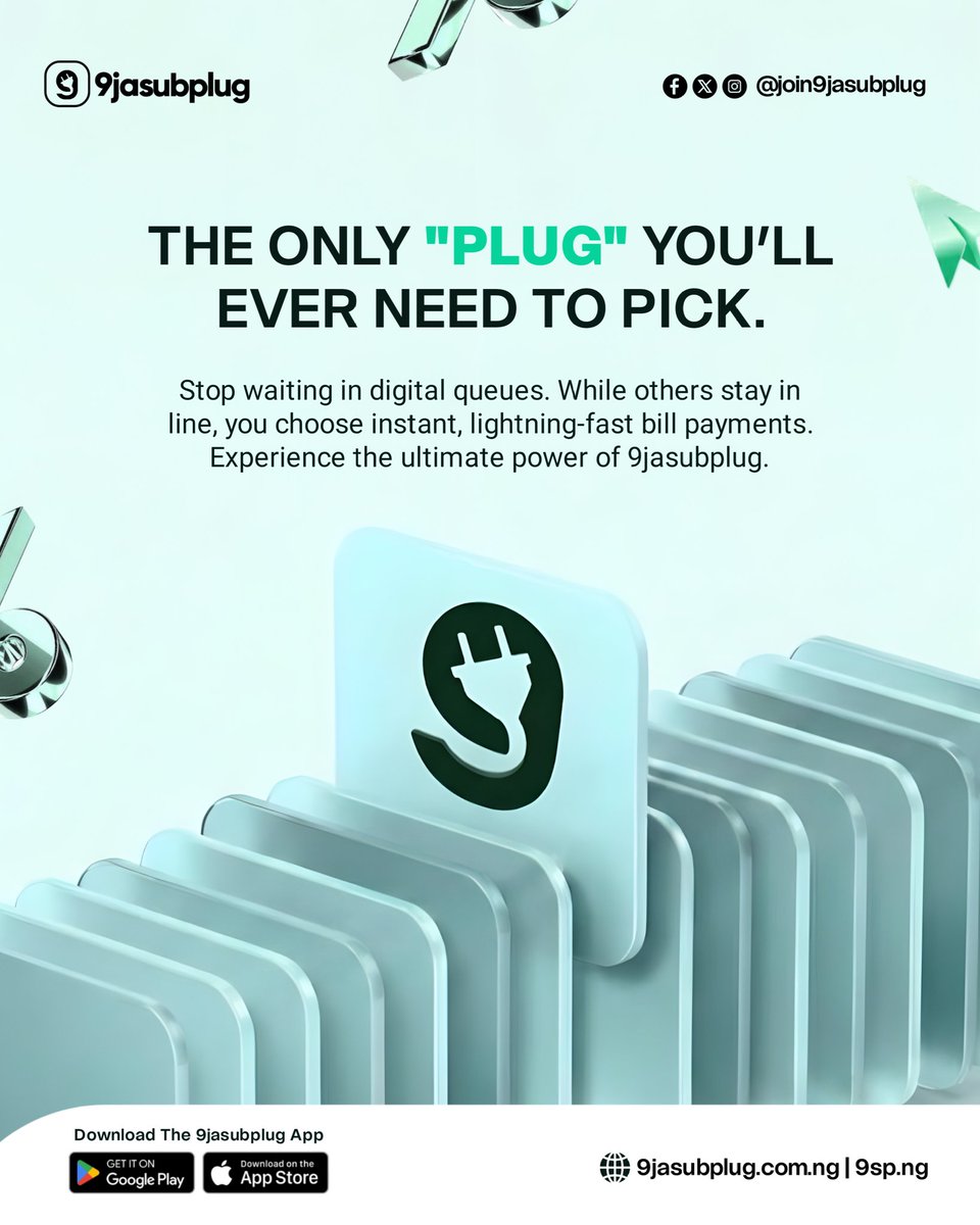 join9jasubplug's tweet photo. THE ONLY "PLUG" YOU’LL EVER NEED TO PICK.
Stop waiting in digital queues. While others stay in line, you choose instant, lightning-fast bill payments. Experience the ultimate power of 9jasubplug. https://t.co/CAKJCvQi9W