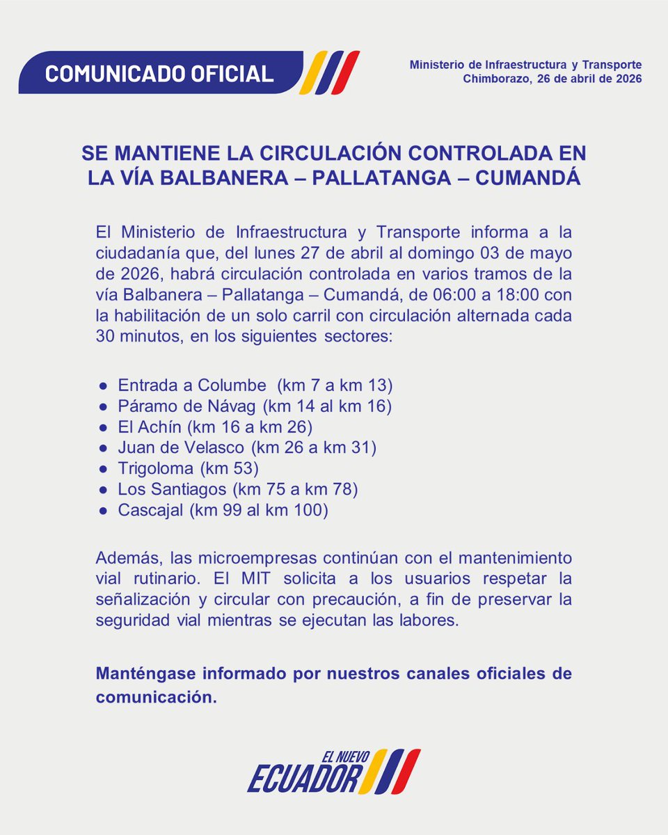 Ministerio de Infraestructura y Transporte 🇪🇨 tweet media