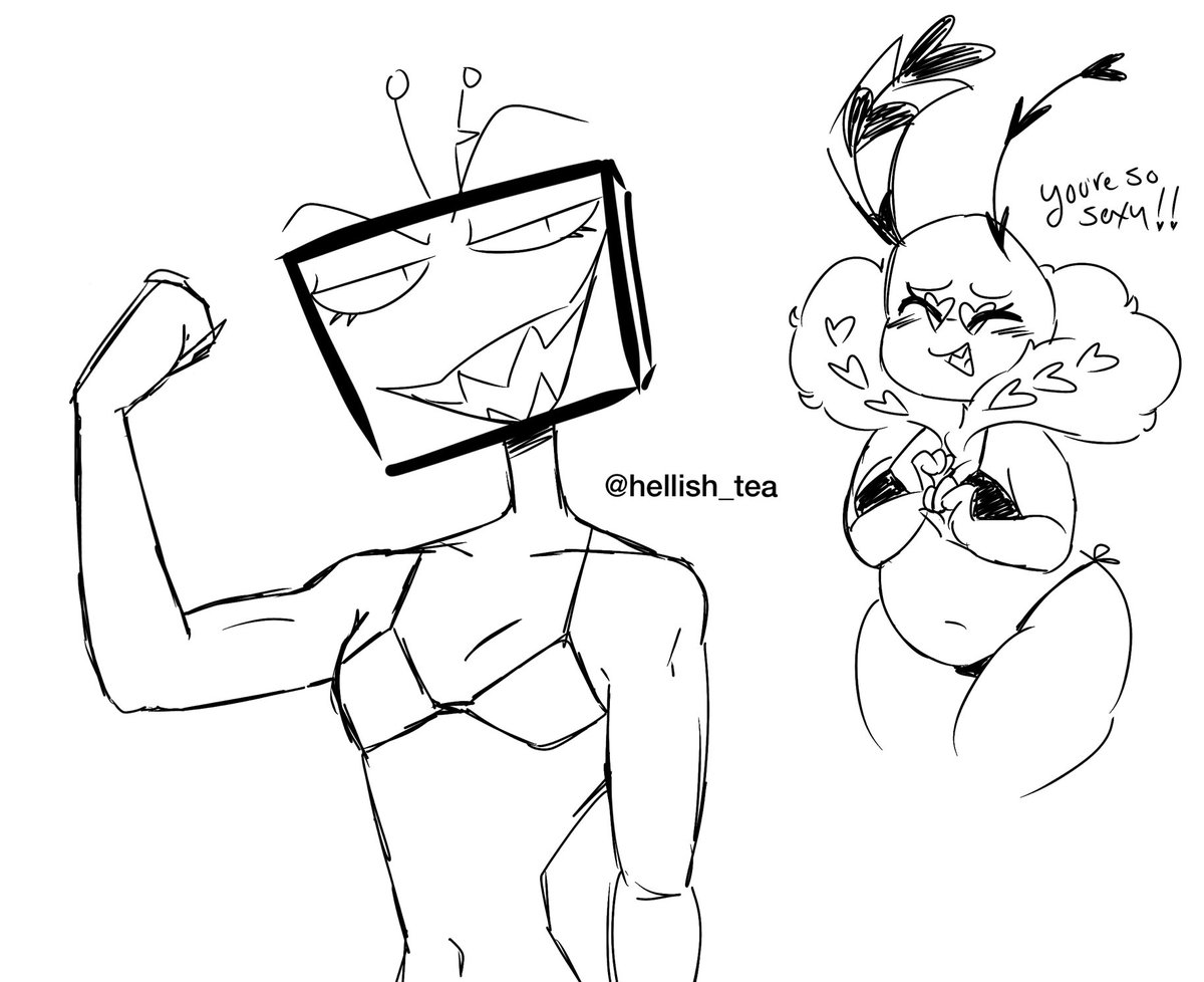 hellish_tea's tweet image. heh fem VoxVal 
#HazbinHotel #VoxVal #StaticMoth
