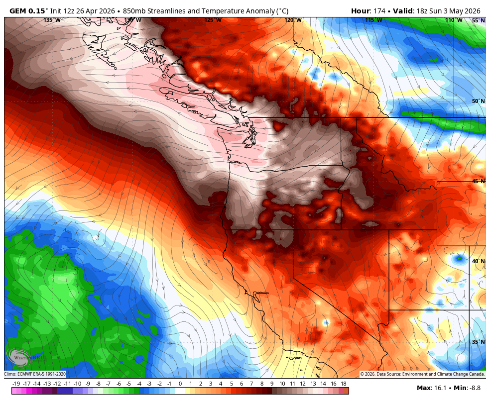 vlad_rad's tweet photo. Models ramping up on some real #heat going into the first week of May #BC. 28-30C possible areas.
#BCHeat #BCStormWatch #BCWx #PNW #News https://t.co/1WkmYVxShe