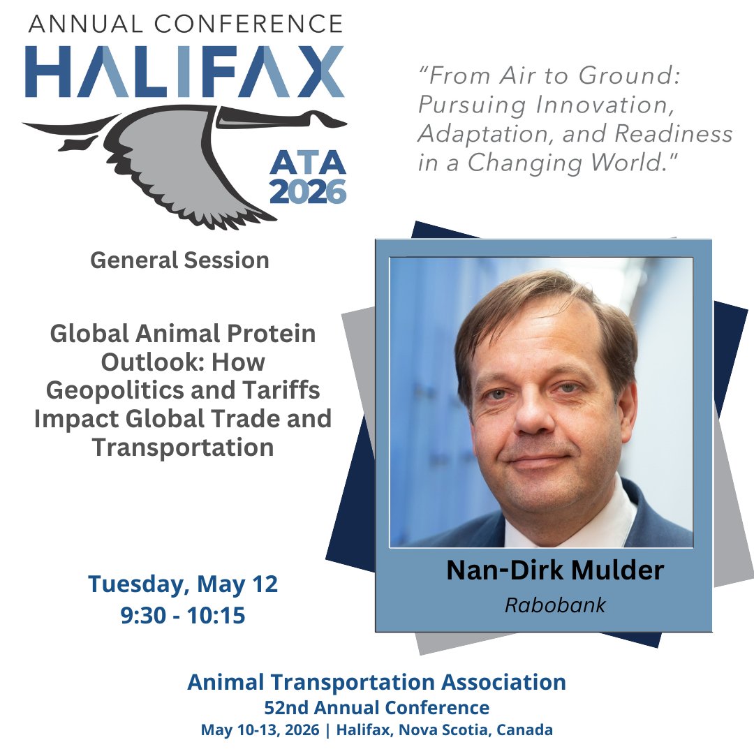 AtaAnimal's tweet photo. The 52nd Annual Conference of the Animal Transportation Association is approaching fast but there is still time to get your registration in!

Nan-Dirk Mulder is one of our General Session speakers on Tuesday, May 12.

Get your seat saved - see you there! https://t.co/HPwXD0KVDu https://t.co/VwowNPs49R
