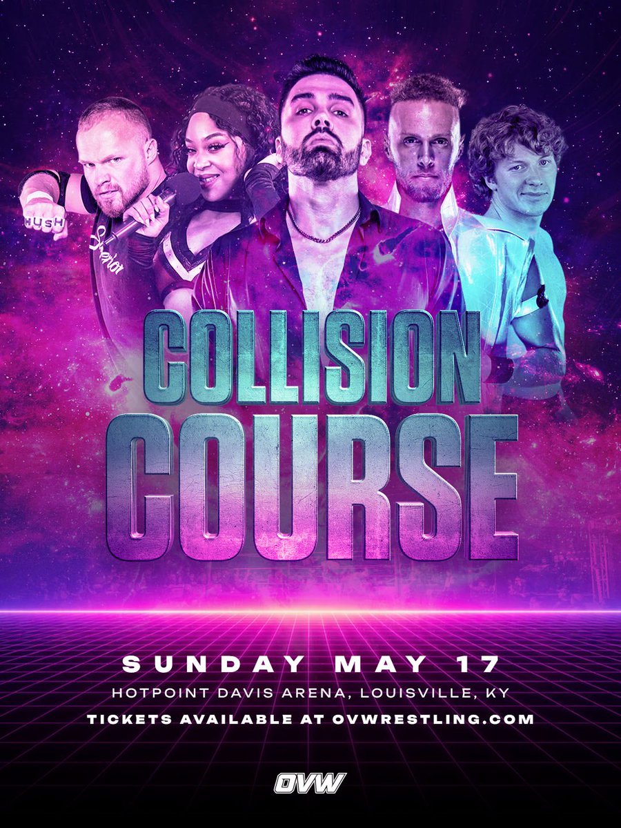 ovwrestling's tweet photo. May 17. Davis Arena. Collision Course 🔥

6PM bell time and it’s all gas from the opening bell.

Grab your tickets now at https://t.co/gNj5fdiLjY 🎟️ https://t.co/wimEh9EvKR
