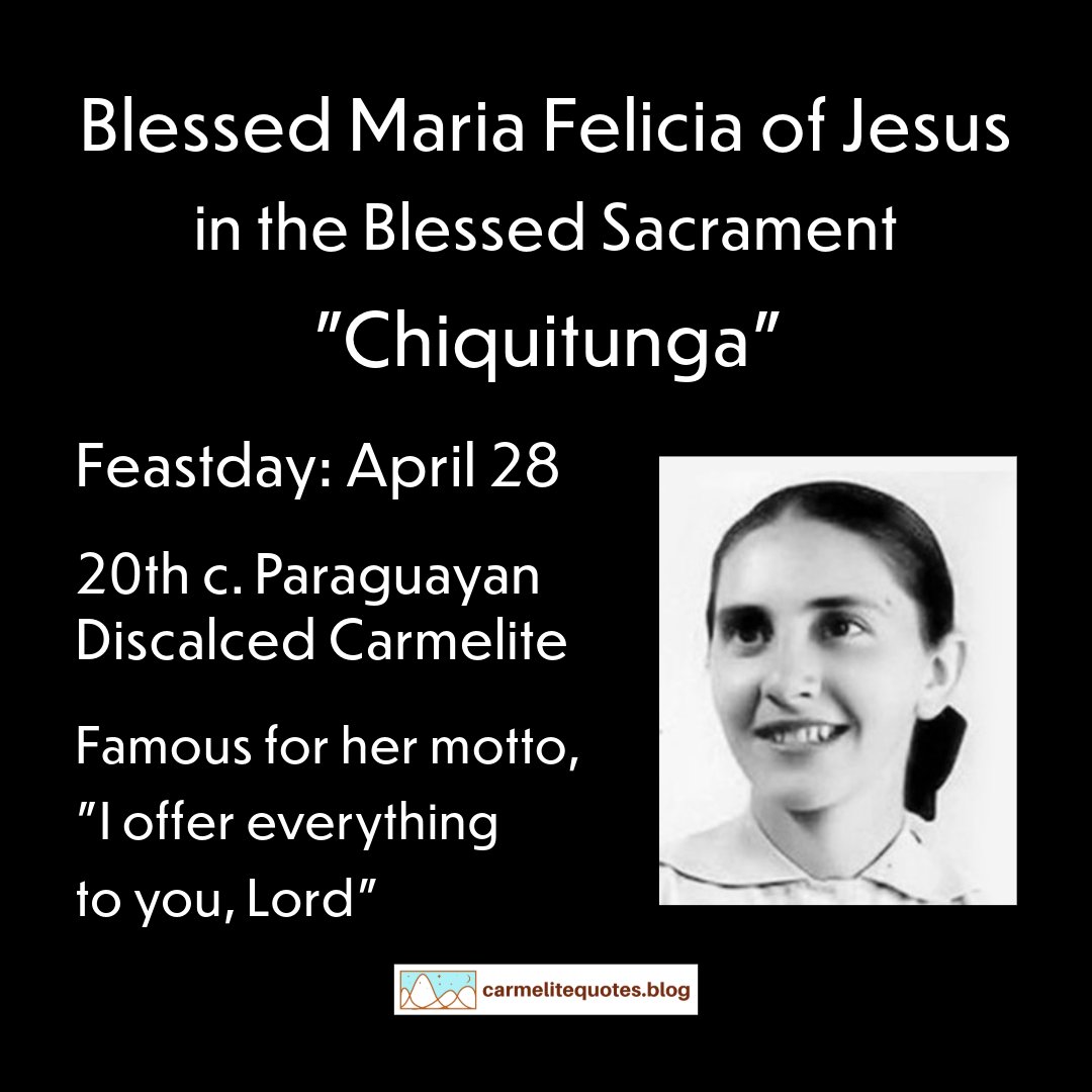 carmelitequotes's tweet image. 🌸 “I offer everything to You, Lord.”

Blessed Chiquitunga’s Eucharistic life led her to Carmel and total gift of self. Pray her proper feast day texts.

🔗 twp.ai/4iwrHy

#Catholic #Carmelite #BlessedChiquitunga