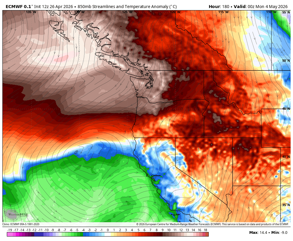 vlad_rad's tweet photo. Models ramping up on some real #heat going into the first week of May #BC. 28-30C possible areas.
#BCHeat #BCStormWatch #BCWx #PNW #News https://t.co/1WkmYVxShe