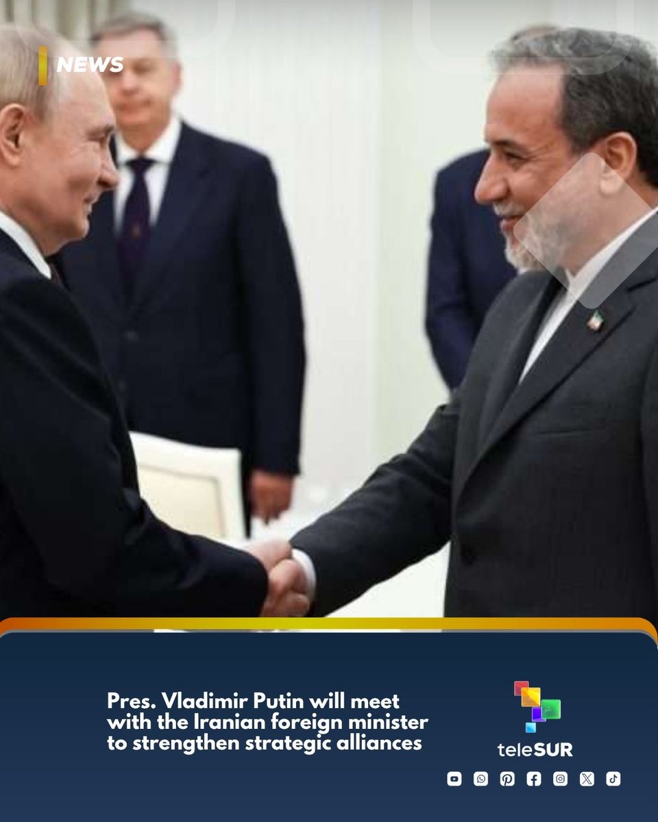 telesurenglish's tweet image. Russian President Vladimir Putin will meet with Iranian Foreign Minister Abbas Araghchi on Monday, April 27, according to Kremlin spokesperson Dmitry Peskov.

The visit aims to strengthen bilateral coordination and analyze the situation in the #MiddleEast from a shared security