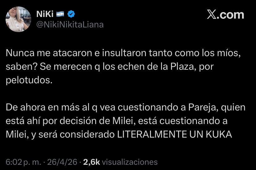 De los creadores de "si no bancás a Pareja, dejá de seguir a Milei" y "si no tenés 1500 seguidores no podés pedir que se vaya Pareja" llega