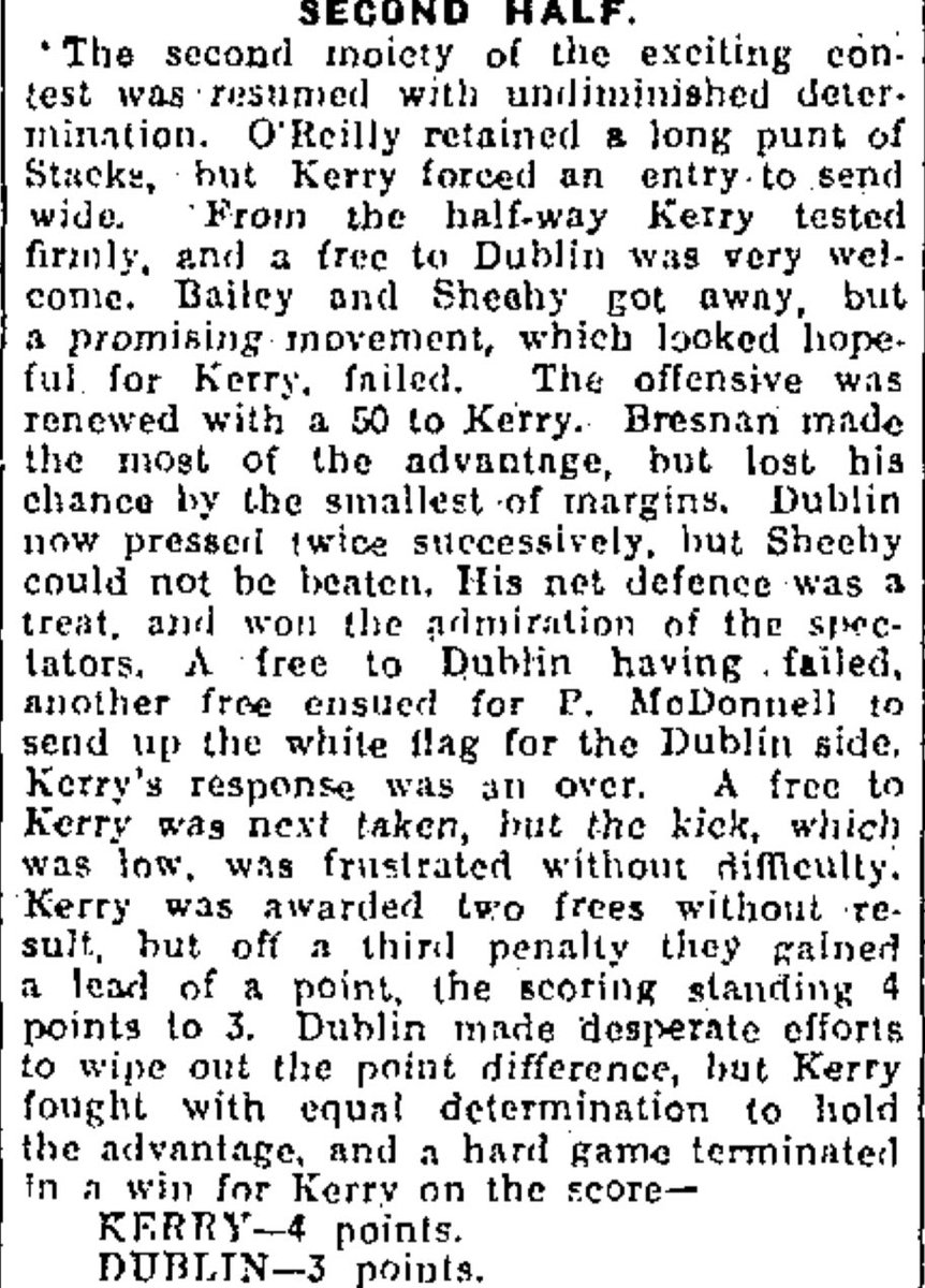 HurlingHistory's tweet image. The Kingdom emerged victorious after a very low scoring encounter on a final score line of @Kerry_Official 0-04 to 0-03 for the Metropolitans #gaelicfootballhistory #gaa