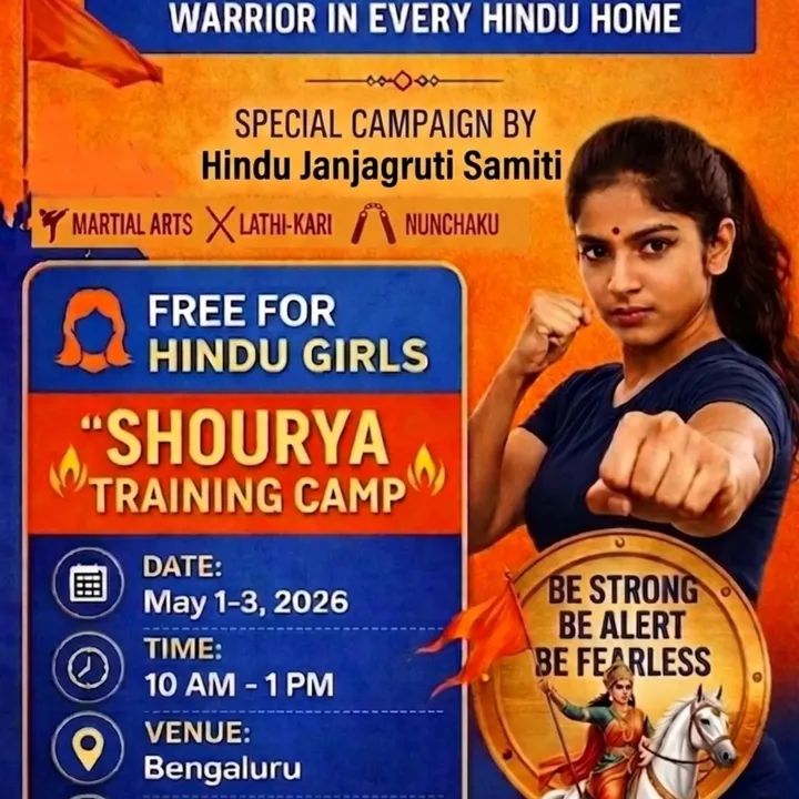 GeetaBhat123's tweet image. Under the Har Ghar Yoddha campaign, every Hindu home must prepare brave defenders to protect Hindu daughters from Love Jihad and Corporate Jihad. Shaurya Jagruti Camp for awareness, courage, and protection. Join and participate! 🚩
#mondayvibes