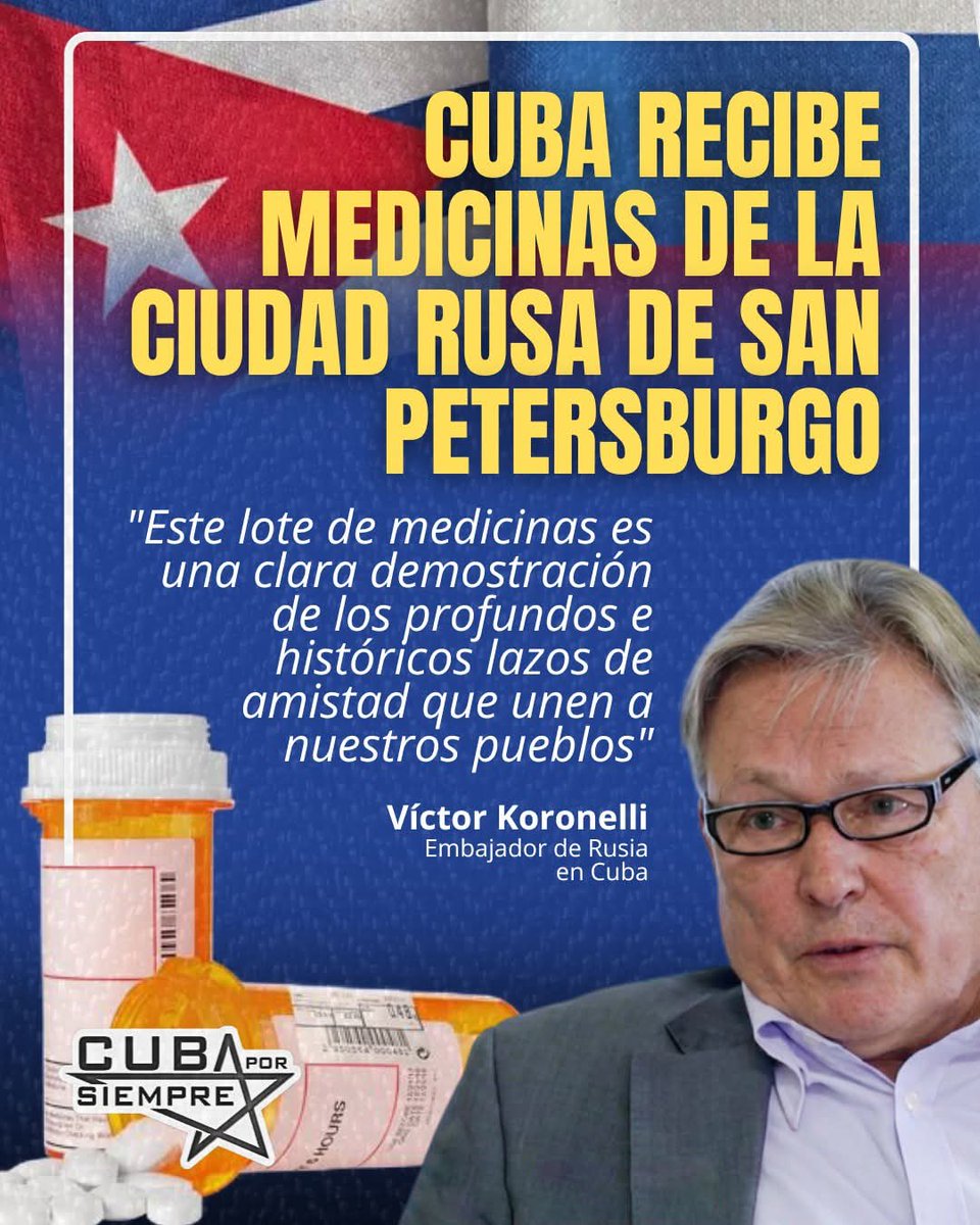En un acto q reafirma los históricos lazos d amistad y solidaridad % Rusia y Cuba, la embajada Rusa en La Habana fue escenario d la entrega d un cargamento d medicamentos al Gobierno cubano, donación, preparada por el Gobierno d San Petersburgo...
#CubaNoEstáSola 
#BMCGuatemala