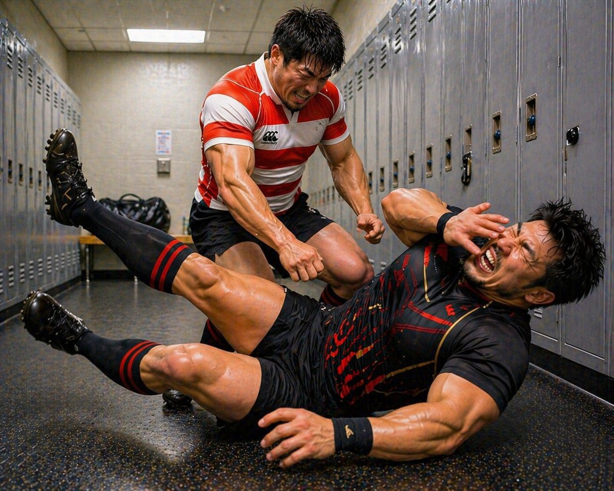 wrestlebulgfan's tweet image. ベアハッグして持ち上げ、床に叩きつける。そして腹部へ蹴りを一撃。勝負はグラウンドへ。
He lifts him in a bear hug and slams him to the floor. A sharp kick lands to the midsection—now the fight shifts to the ground.
#aiart #rugby #rugbyplayer #wrestling #grappling #bearhug